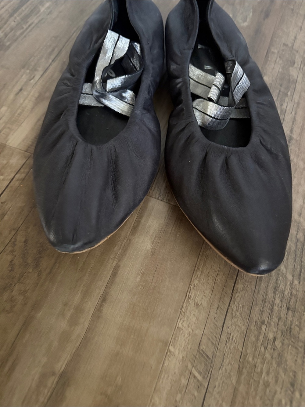 Free People Black Leather Pointed Ballet Flats with Metallic Straps - Picture 8 of 10